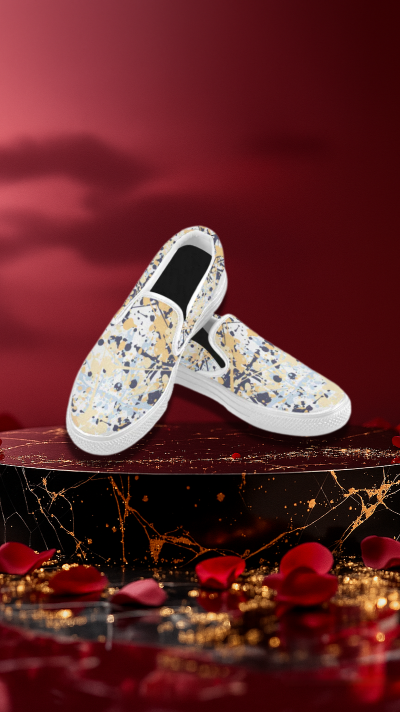 Men's Paint Splatter Dark Print Canvas Slip-on Shoes