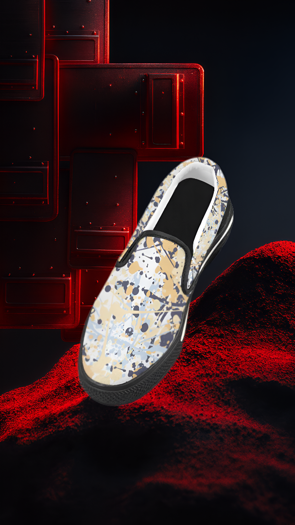 Men's Paint Splatter Dark Print Canvas Slip-on Shoes