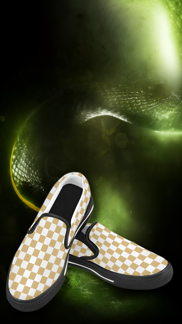 Men's Mustard Checks Print Slip-on Canvas Shoes