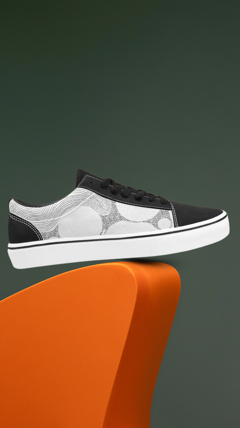 Men's Dots Art Monochrome Print Low Top Canvas Shoes