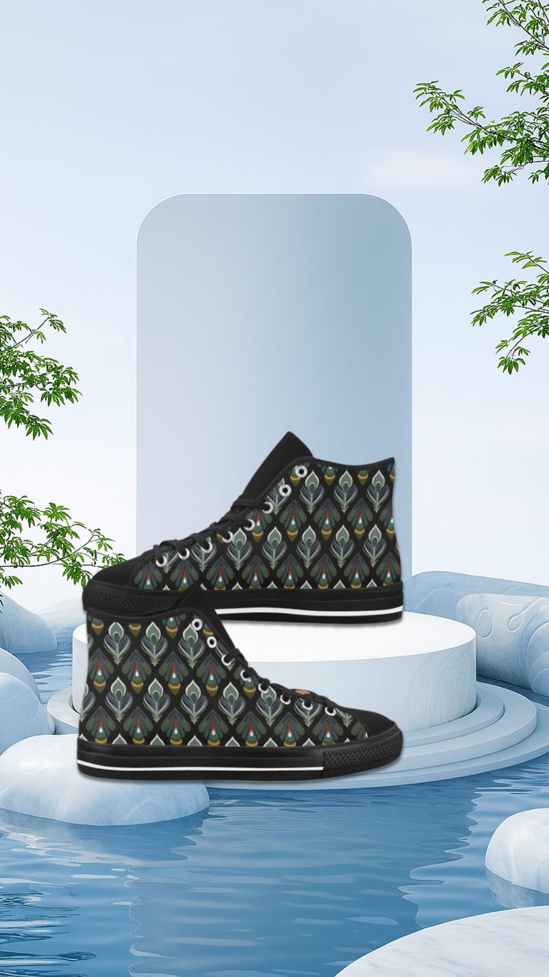 Women's Peacock Print High Top Canvas Shoes