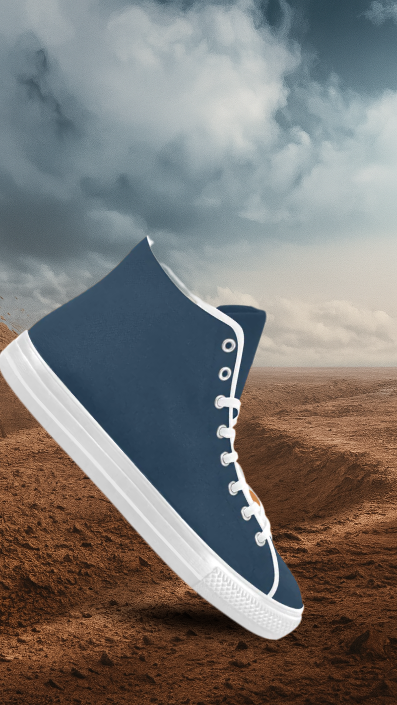 Men's Sailor Blue Solids Print High Top Canvas Shoes