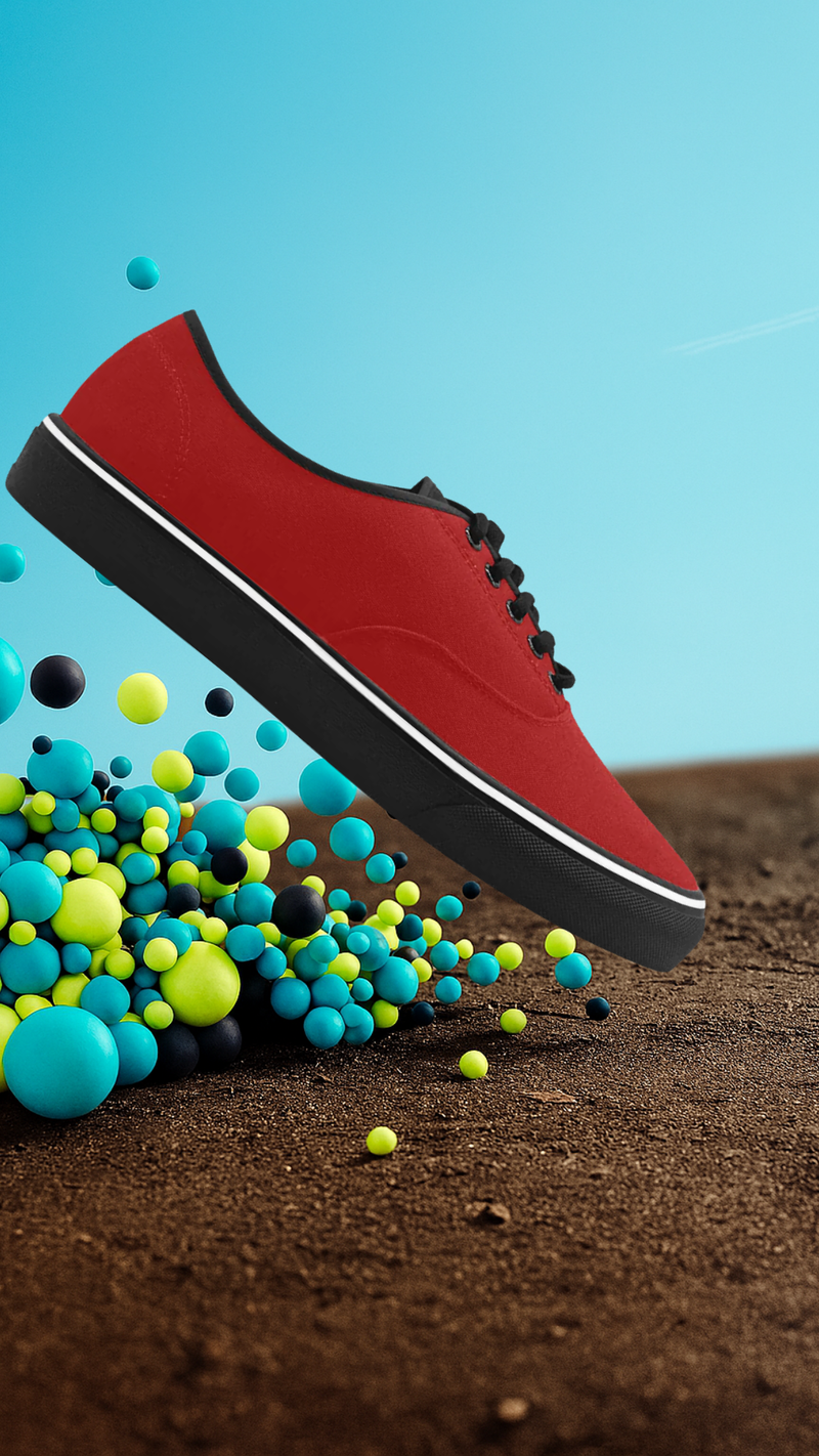 Men's Flaming Red Solids Print Low Top Canvas Shoes