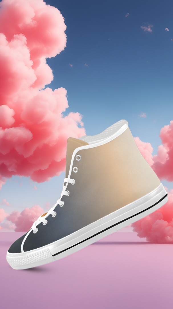Men's Blue-Peach Solids Print High Top Canvas Shoes