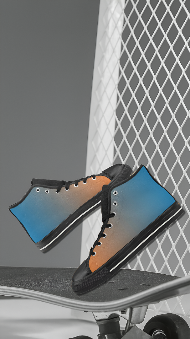 Men's Bluish Orange Solids Print Canvas High Top Shoes