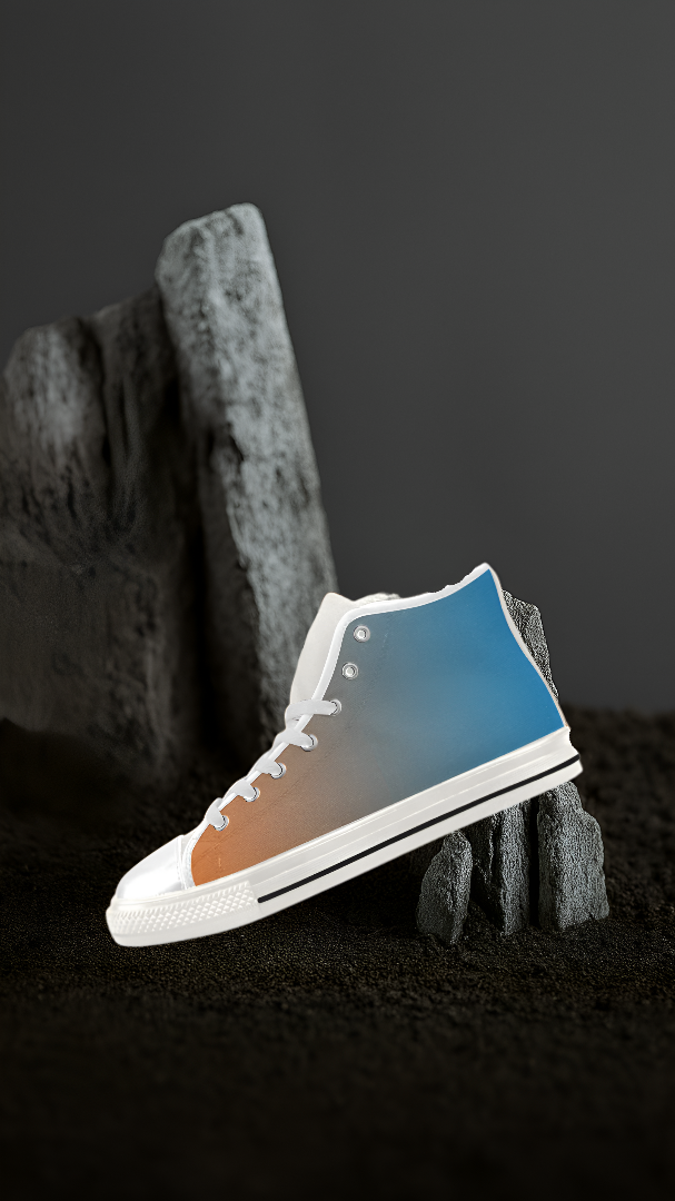 Men's Bluish Orange Solids Print Canvas High Top Shoes