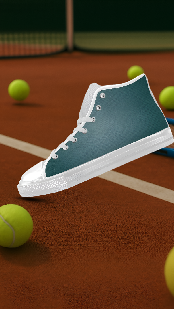 Men's Teal Solids Print Canvas High Top Shoes