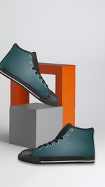 Women's Teal Solids Print Canvas High Top Shoes