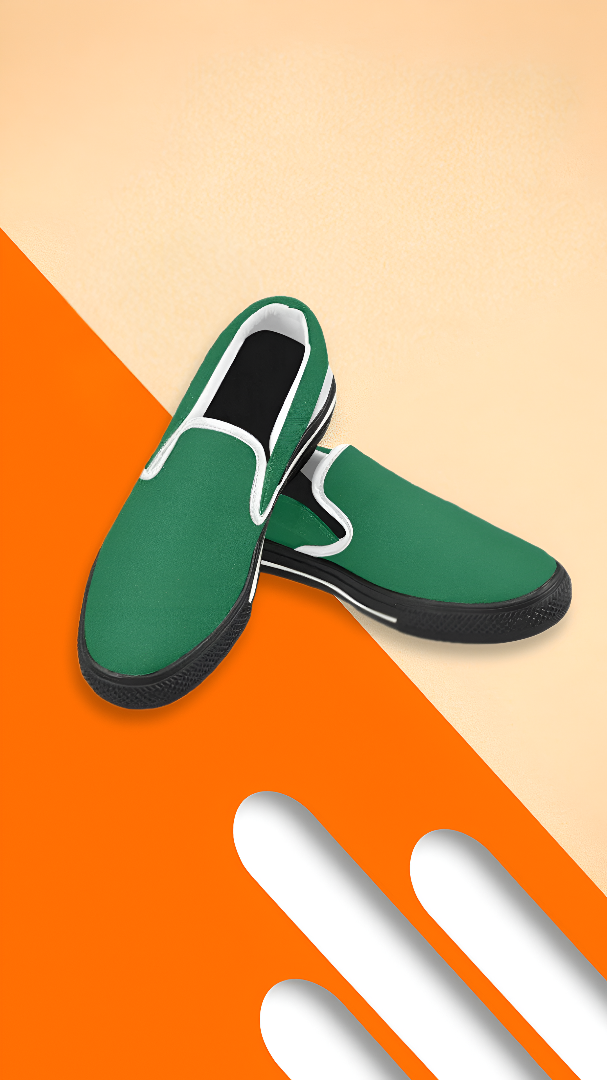 Men's Bottle Green Solids Print Canvas Slip-on Shoes