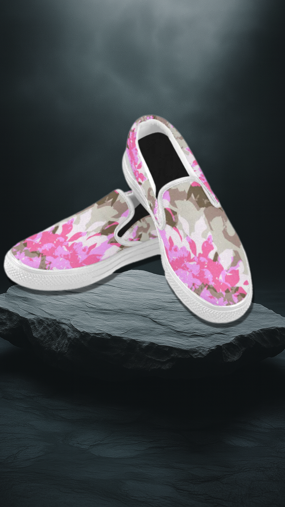 Women's Pink Floral Print Canvas Slip-on Shoes