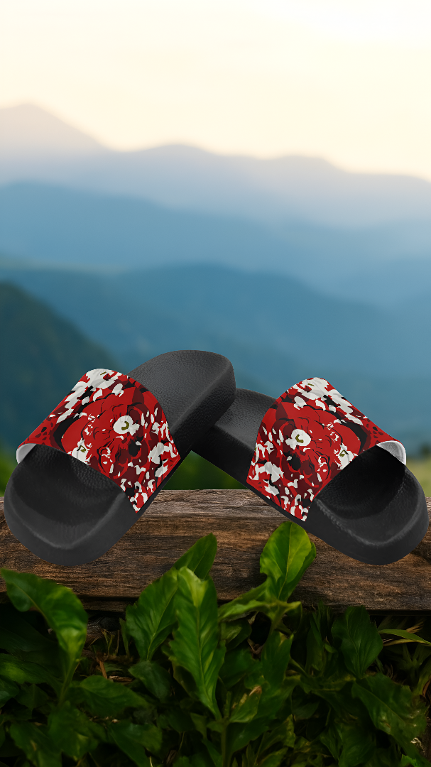 Men's Cherry Red Floral Print Canvas Sliders Sandal