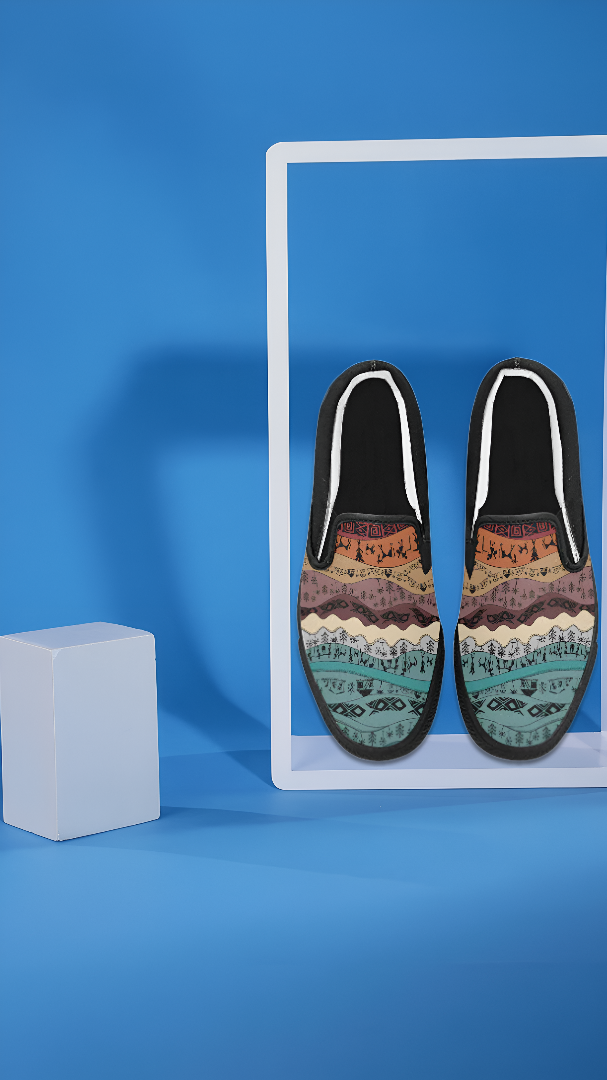 Men's Hued Waves Tribal Print Slip-on Canvas Shoes
