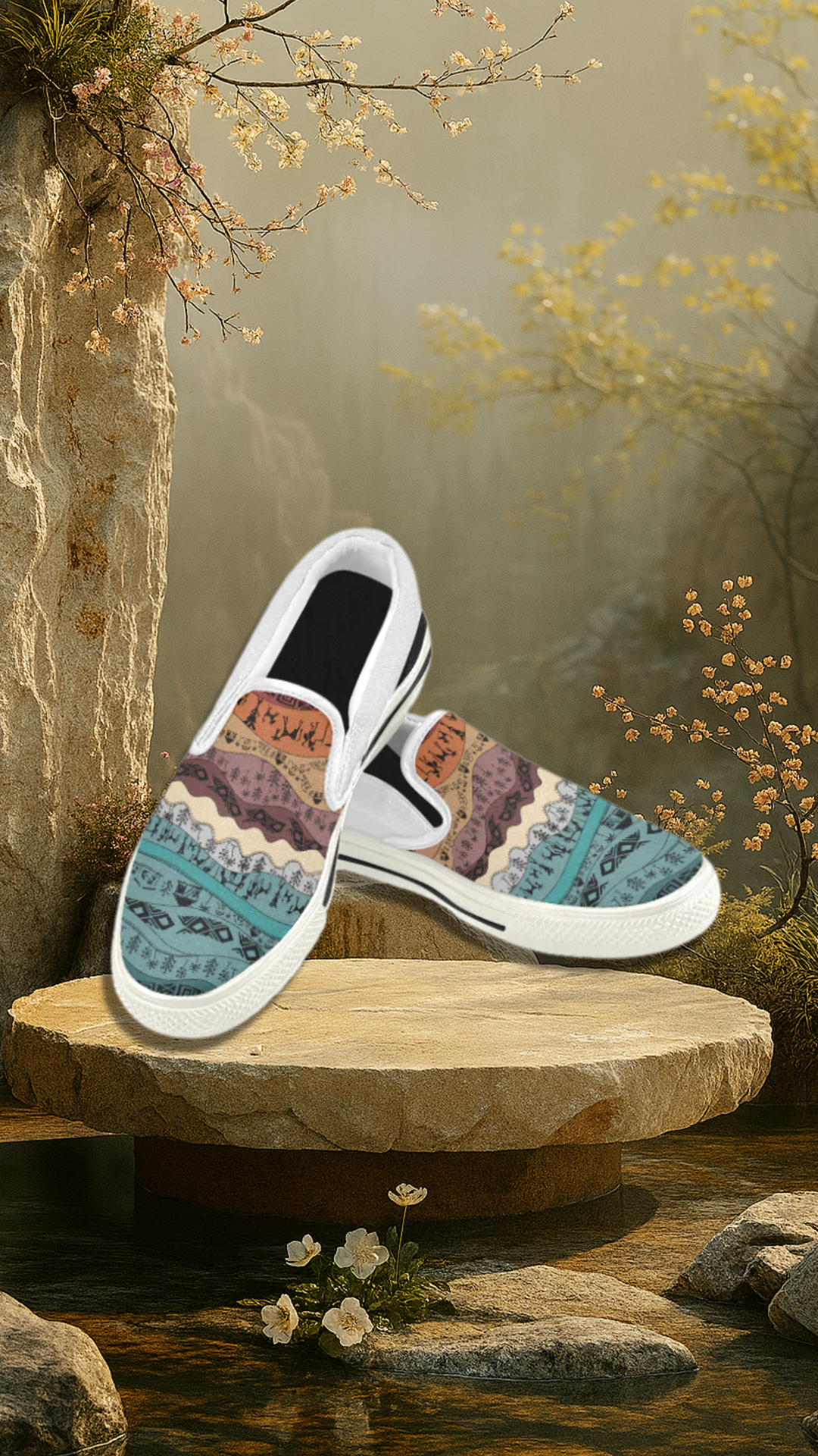 Men's Hued Waves Tribal Print Slip-on Canvas Shoes
