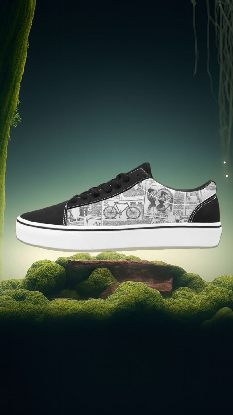 Men's Monochrome Newspaper Print Low Top Canvas Shoes