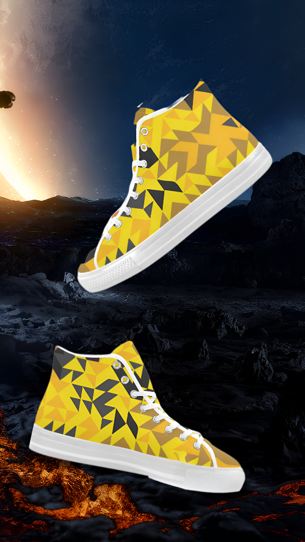 Men's Geometrical Camouflage Print High Top Canvas Shoes