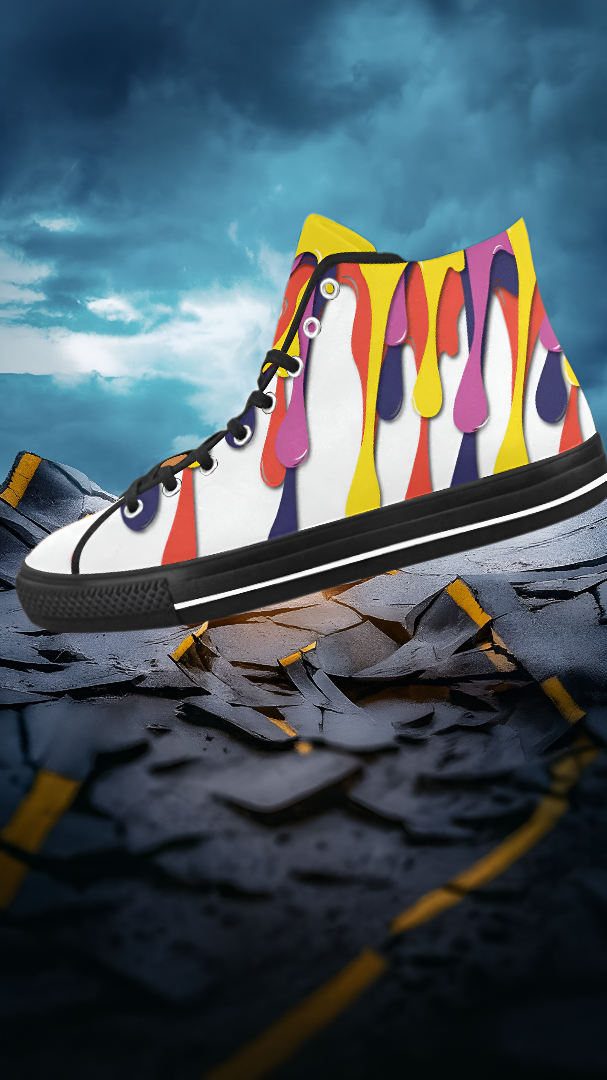 Men's Paint Splatter Print High Top Canvas Shoes