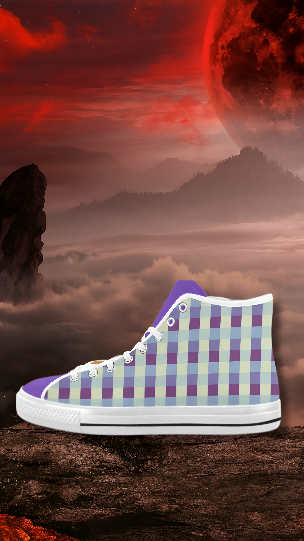 Men's Checker Print High Top Canvas Shoes
