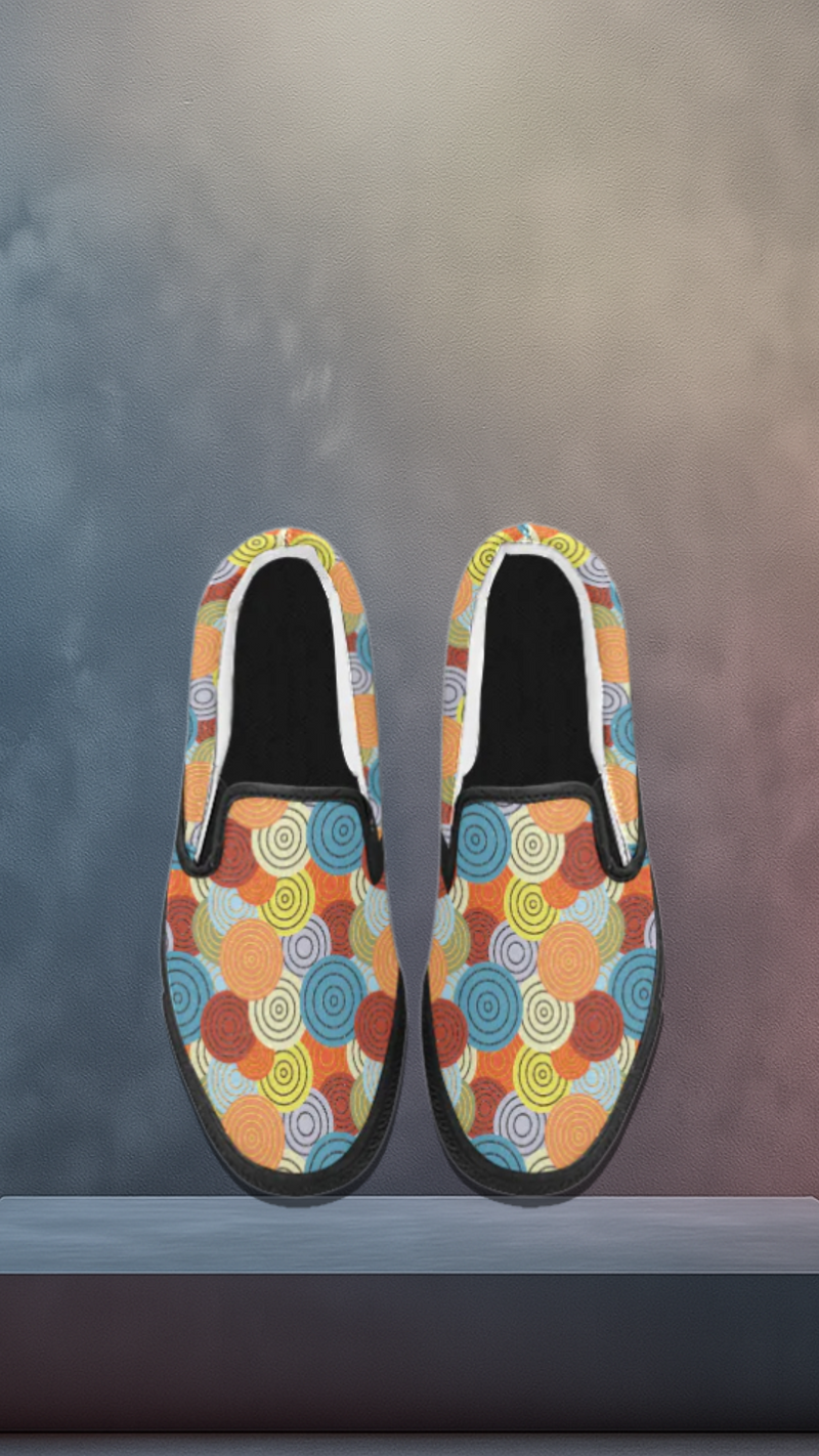 Women's Concentric Polka Print Canvas Slip-on Shoes