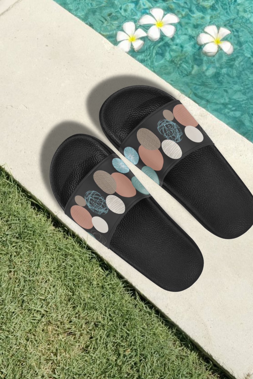 Women's Scribbled Pastel Polka Print Sliders Sandal