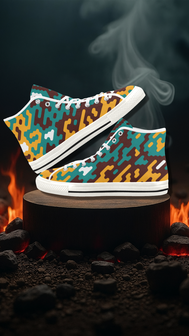 Women's Camouflage Flames Print Canvas High Top Shoes