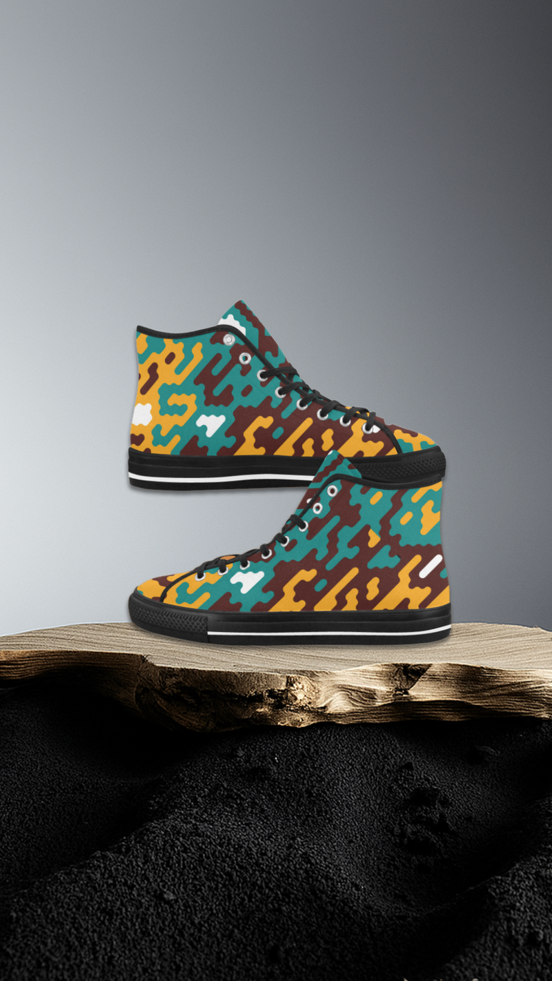 Women's Camouflage Flames Print Canvas High Top Shoes