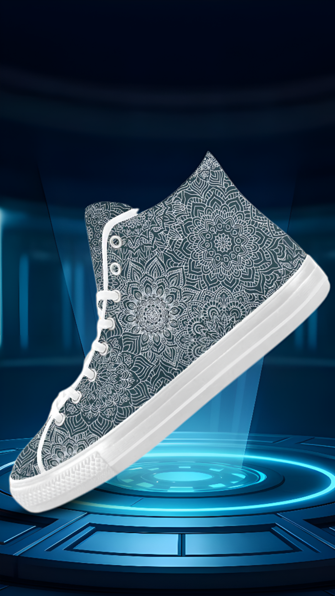 Men's Coral Blue Mandala Print Canvas High Top Shoes