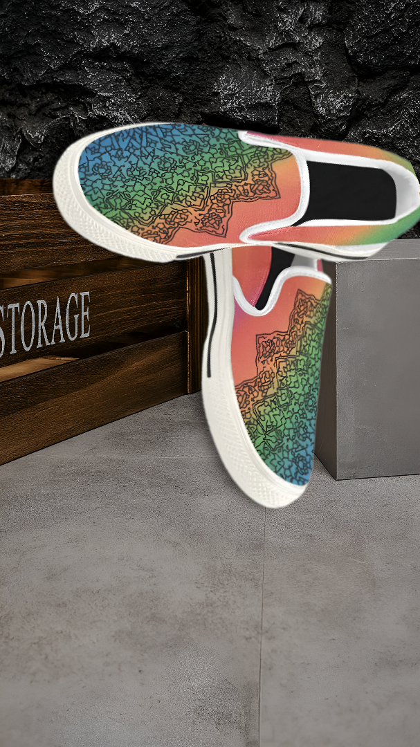 Men's Doodled Mandala Print Canvas Slip-on Shoes
