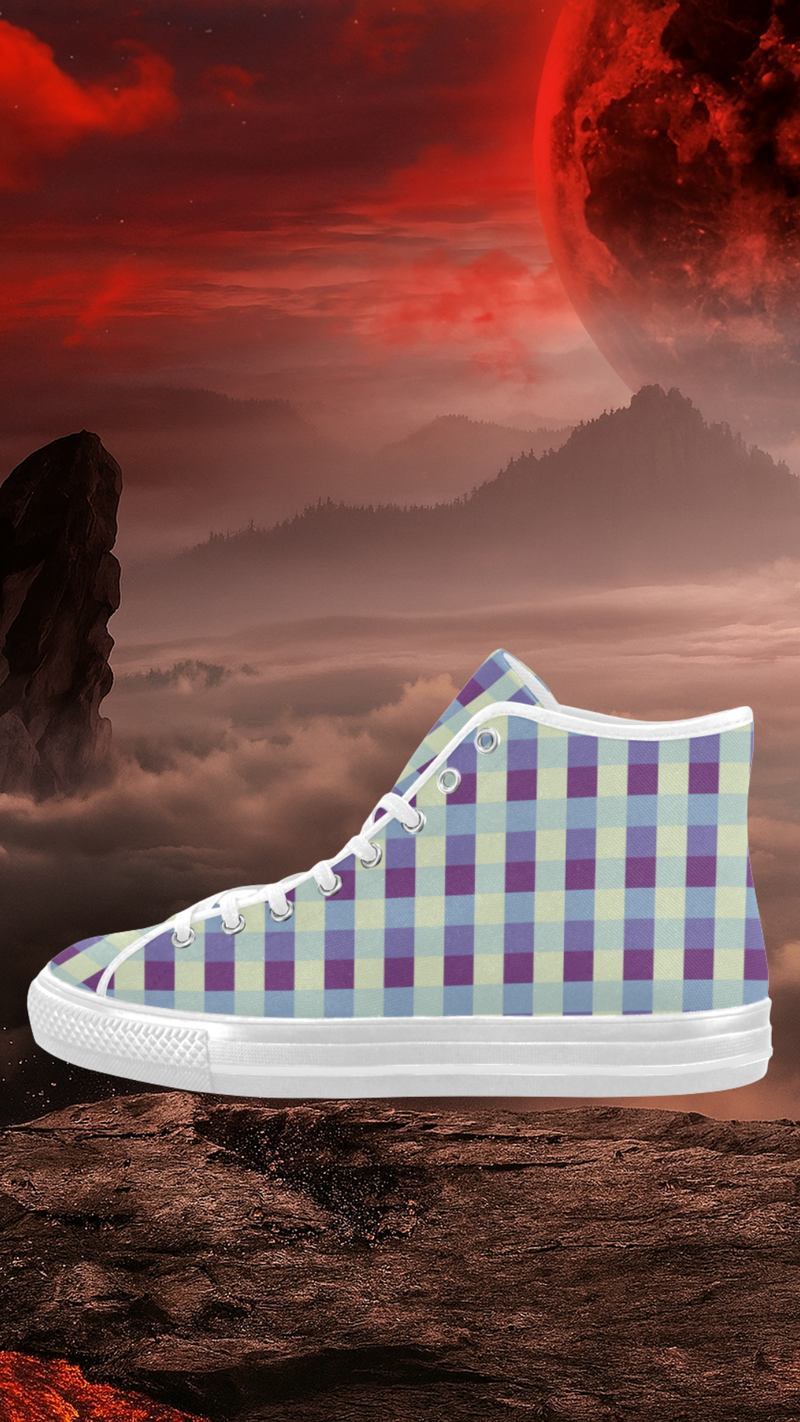 Women's Checkers Print Canvas High Top Shoes