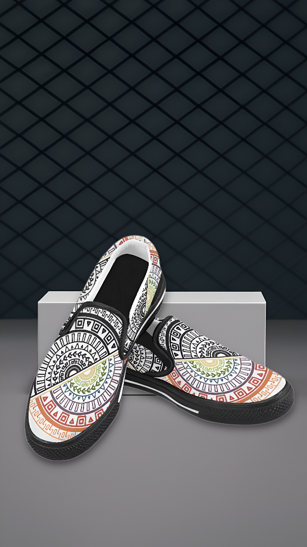 Men's Ying Yang Mandala Print Canvas Slip-on Shoes