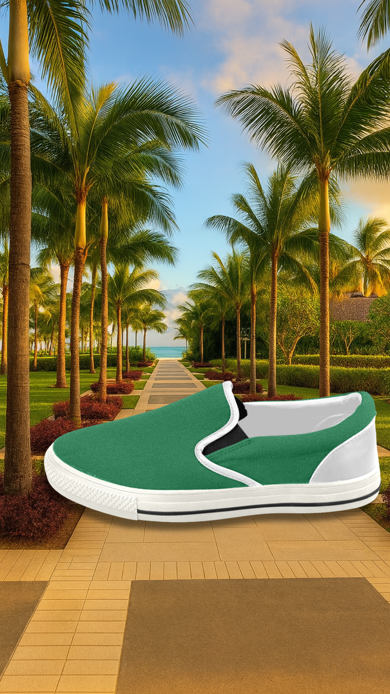 Women's Parrot Green Solids Print Canvas Slip-on Shoes