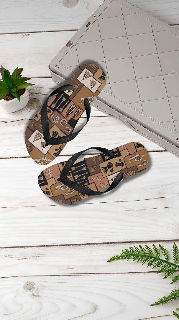 Unisex Earthy Blocks Tribal Print Flip Flops