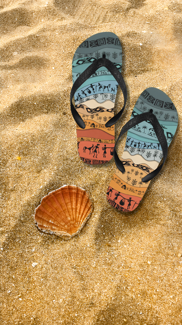 Unisex Hued Wave Tribal Print Flip Flops