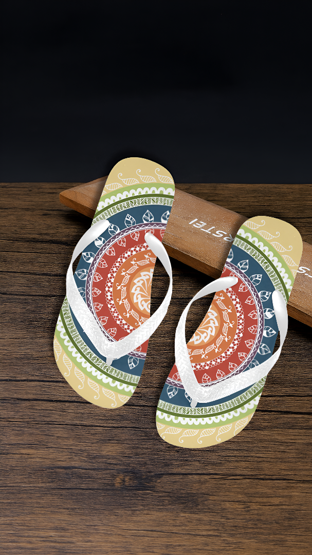 Unisex Folkloric Mandala Print Flip Flops