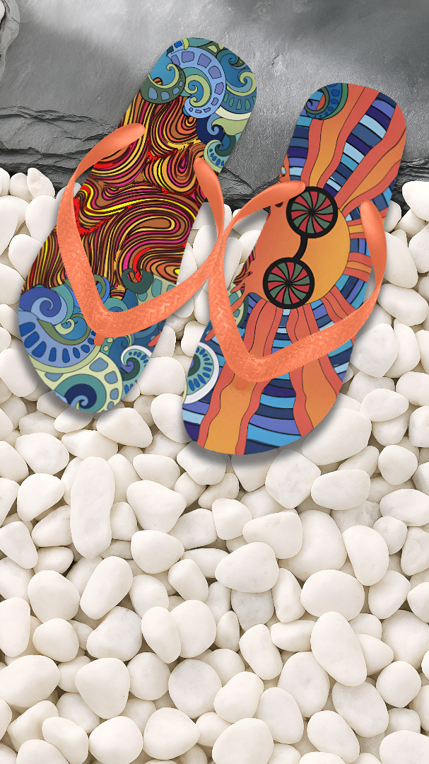 Unisex Trippy Sun Psychedelic Print Flip Flops