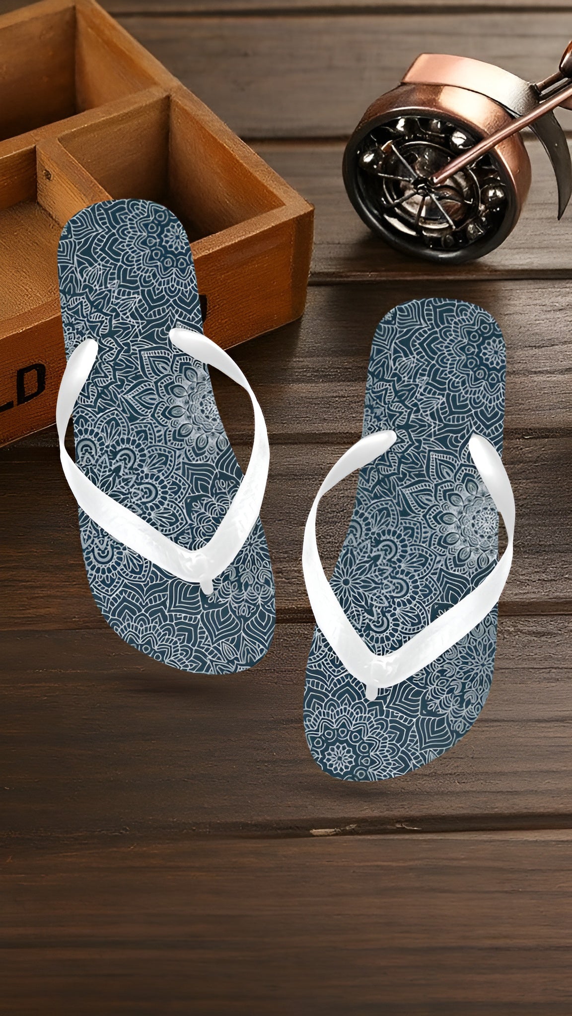 Unisex Coral Blue Mandala Print Flip Flops
