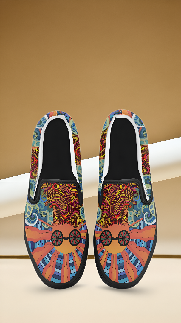 Men's Trippy Sun Psychedelic Print Canvas Slip-on Shoes