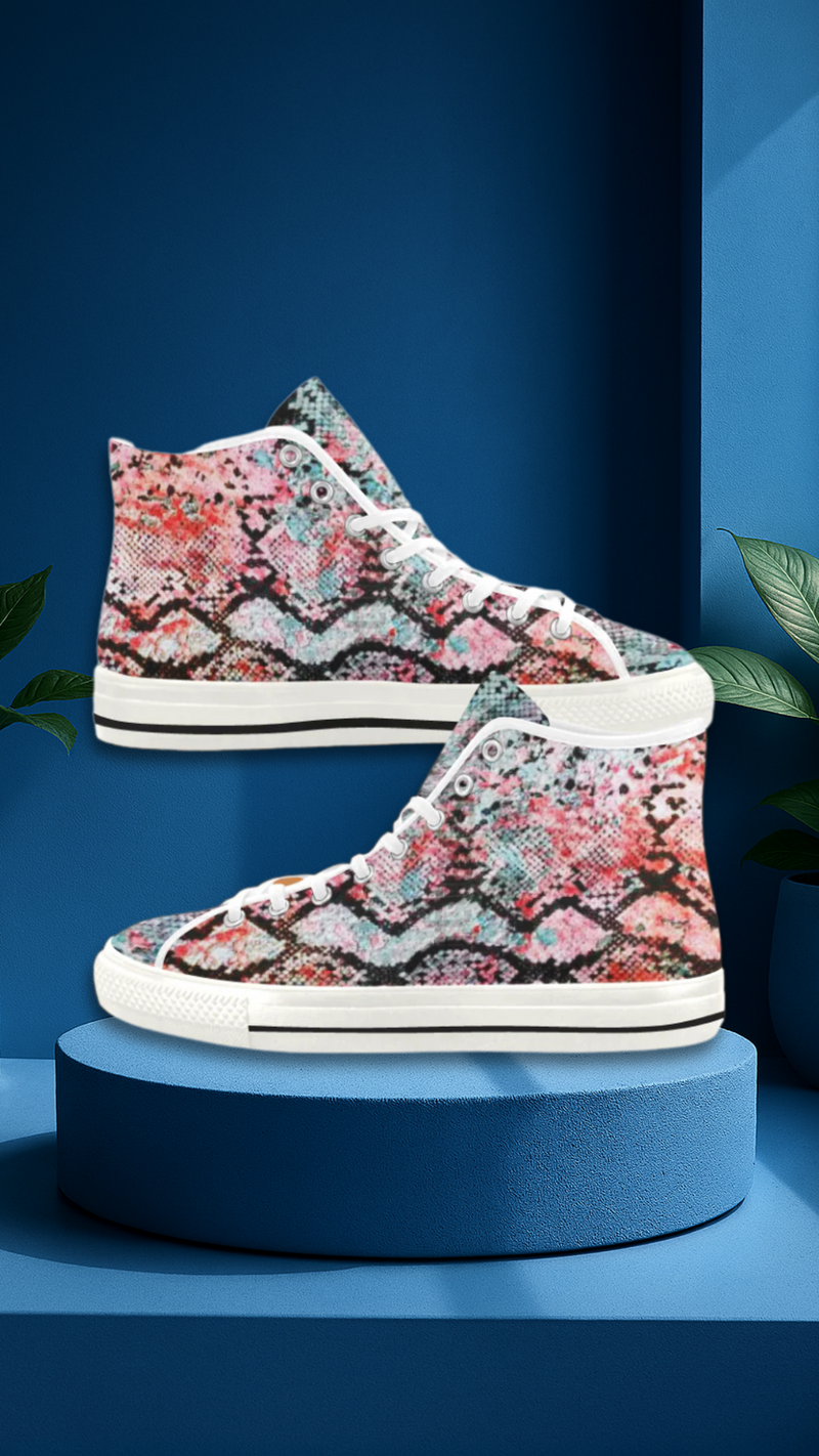 Women's Snake Print Canvas High Top Shoes