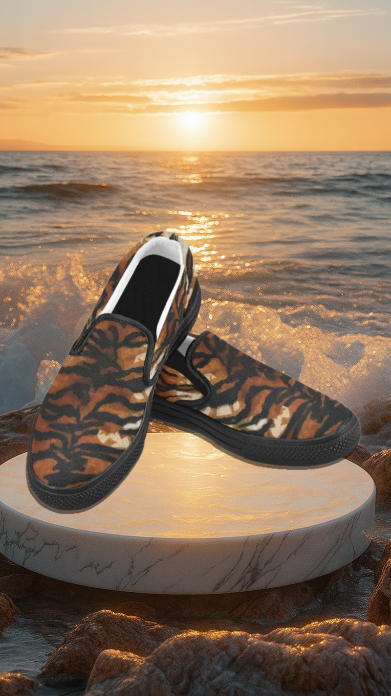 Women's Tiger Print Canvas Slip-on Shoes