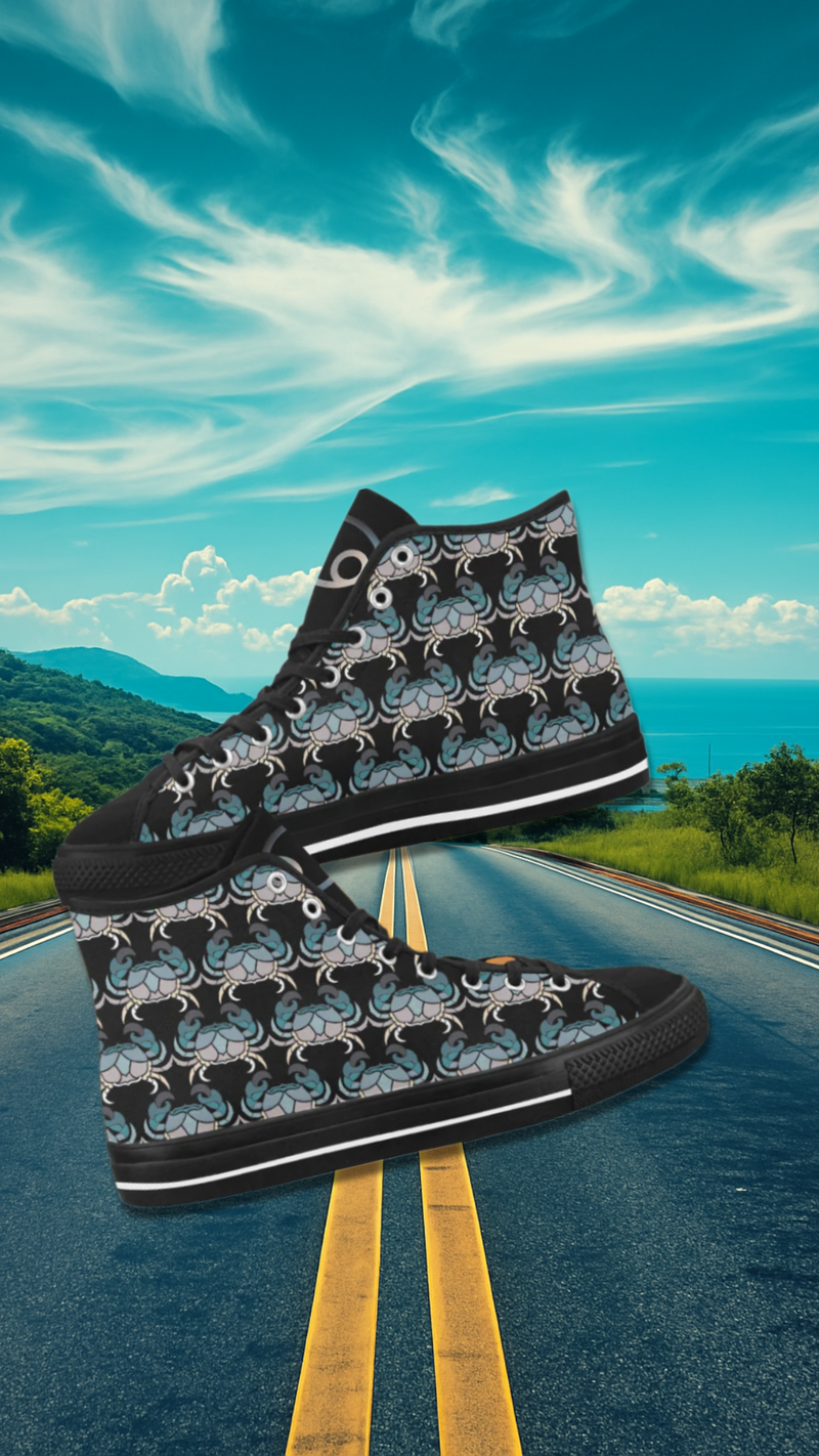 Women's Cancer Crab Zodiac Print Canvas High Top Shoes