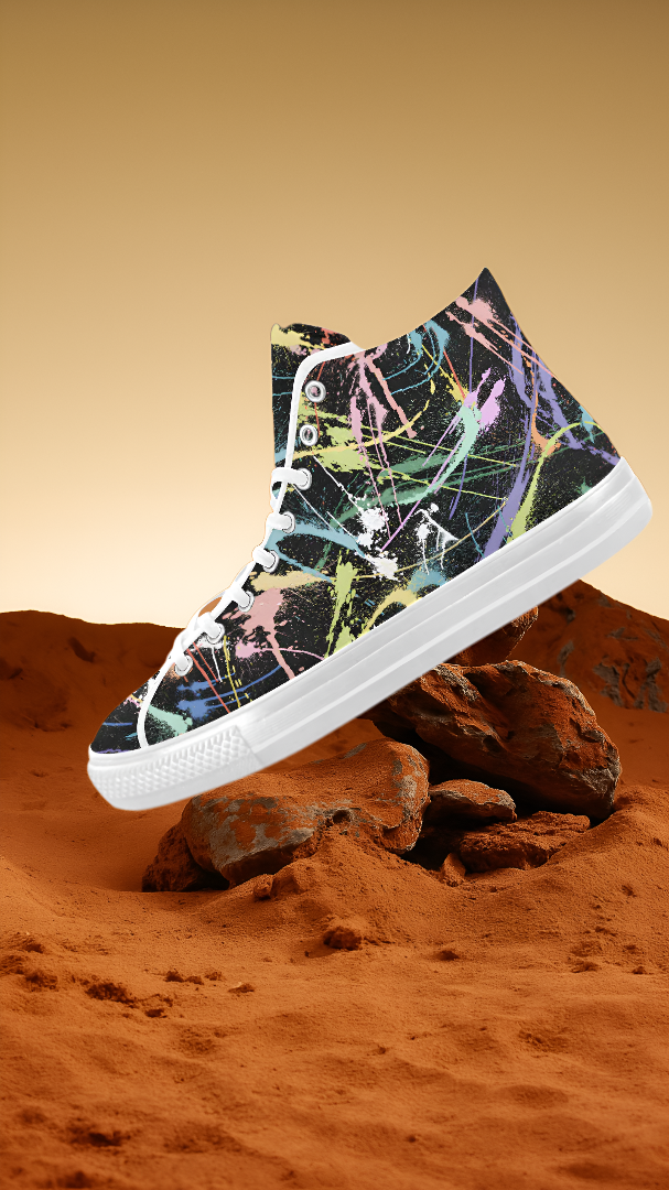 Men's Neon Paint Splatter Print Canvas High Top Shoes