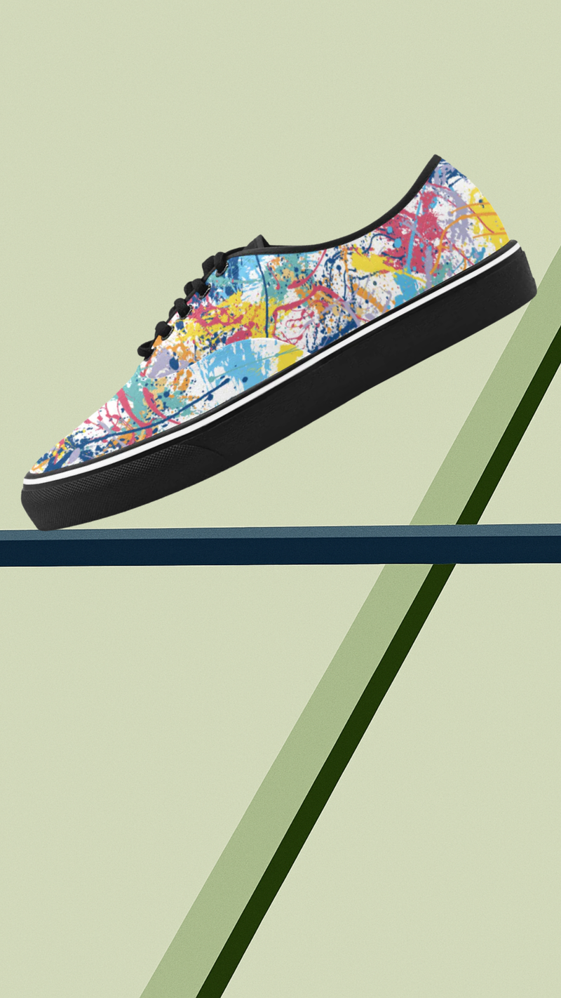 Women's Multicolored Paint Splatter Print Canvas Low Top Shoes