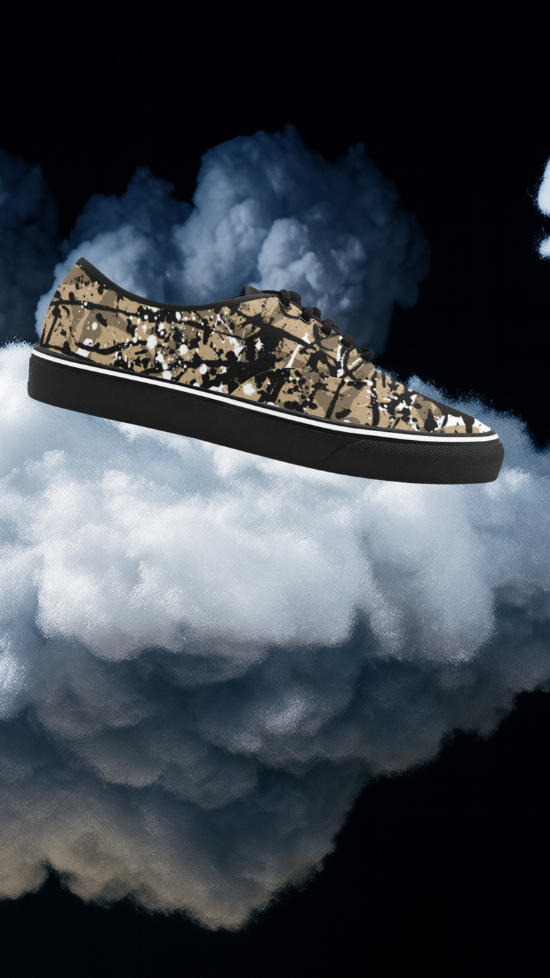 Men's Coffee Colored Paint Splatter Print Canvas Low Top Shoes