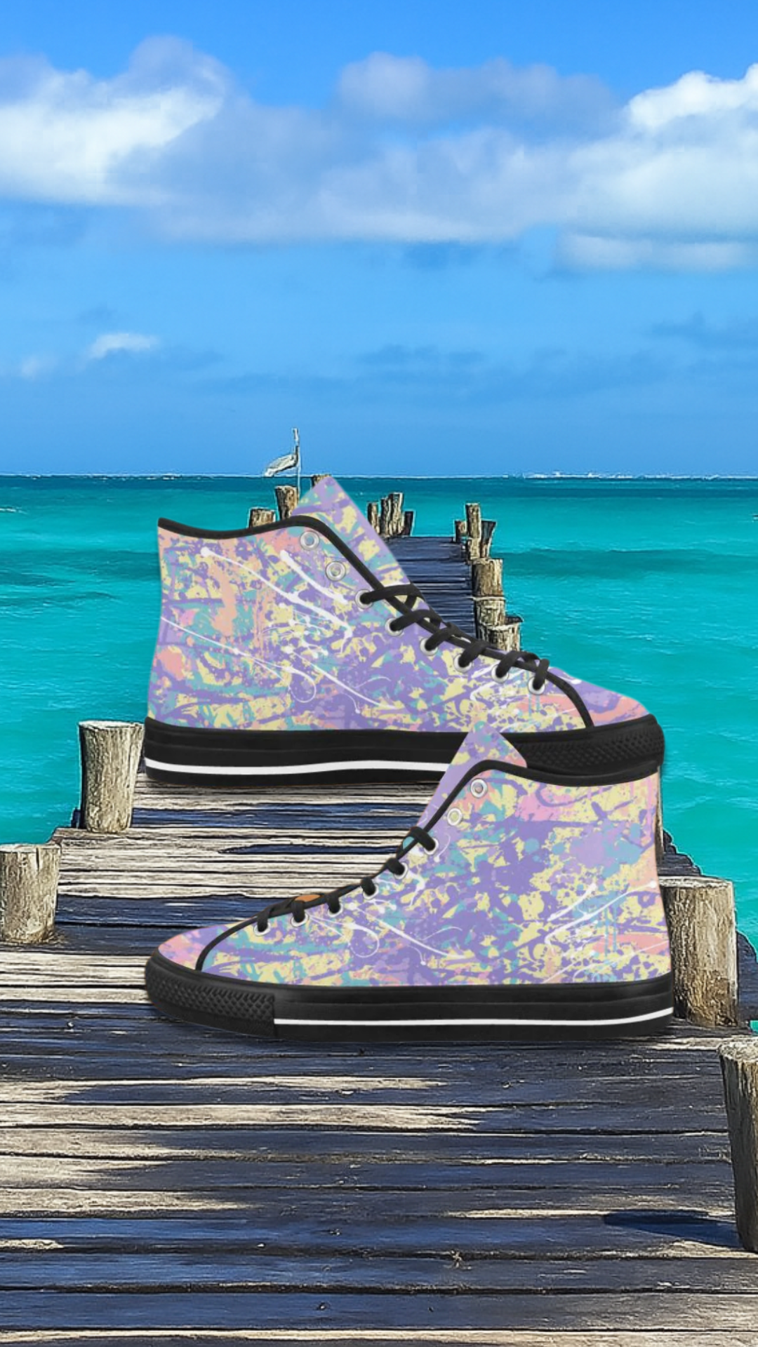 Women's Pastel Shades Paint Splatter Print Canvas High Top Shoes