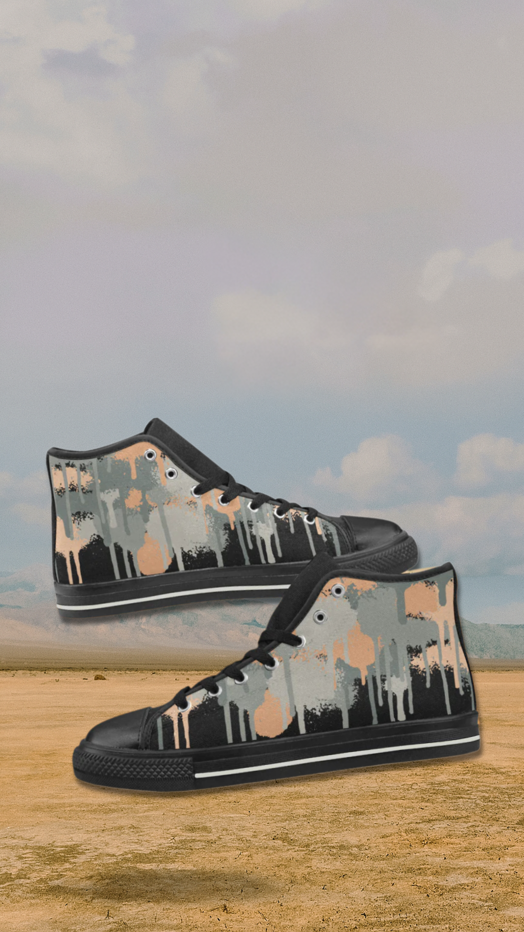 Men's Grey Graffiti Paint Splatter Print Canvas High Top Shoes