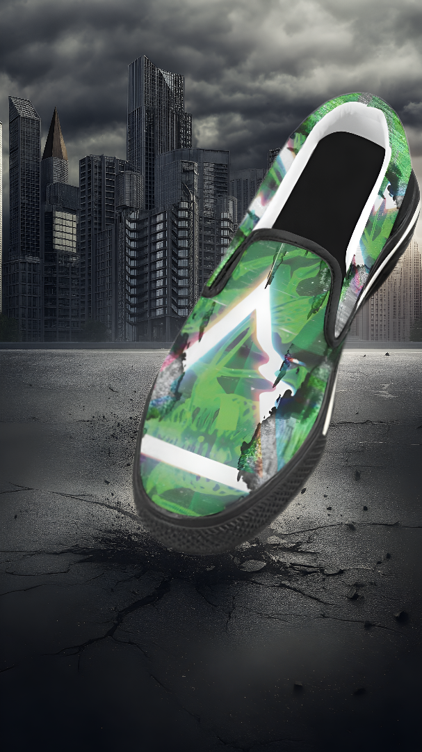 Men's Green Psychedelic Print Canvas Slip-on Shoes