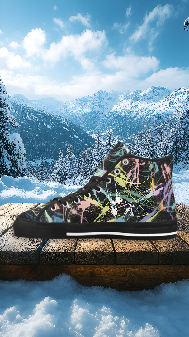 Men's Neon Paint Splatter Print Canvas High Top Shoes
