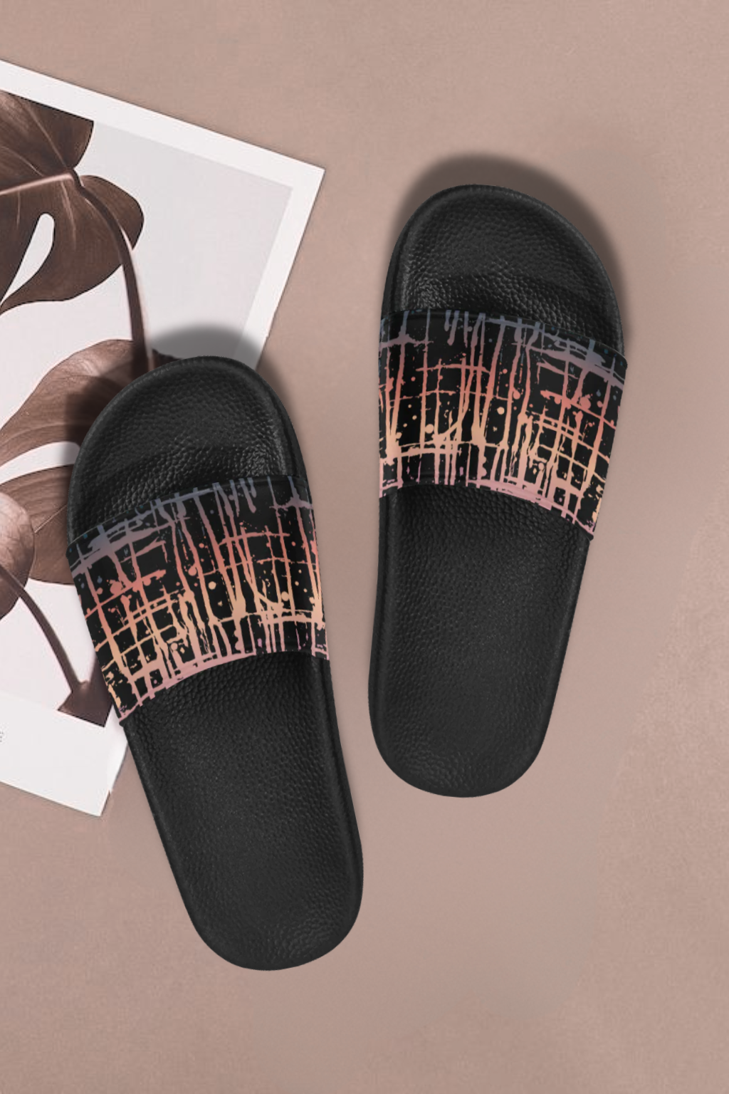 Women's Criss Cross Paint Splatter Print Sliders Sandal