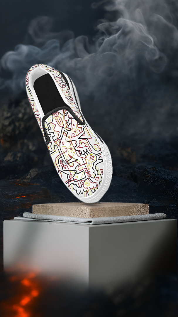 Men's Tangled Doodle Print Canvas Slip-on Shoes