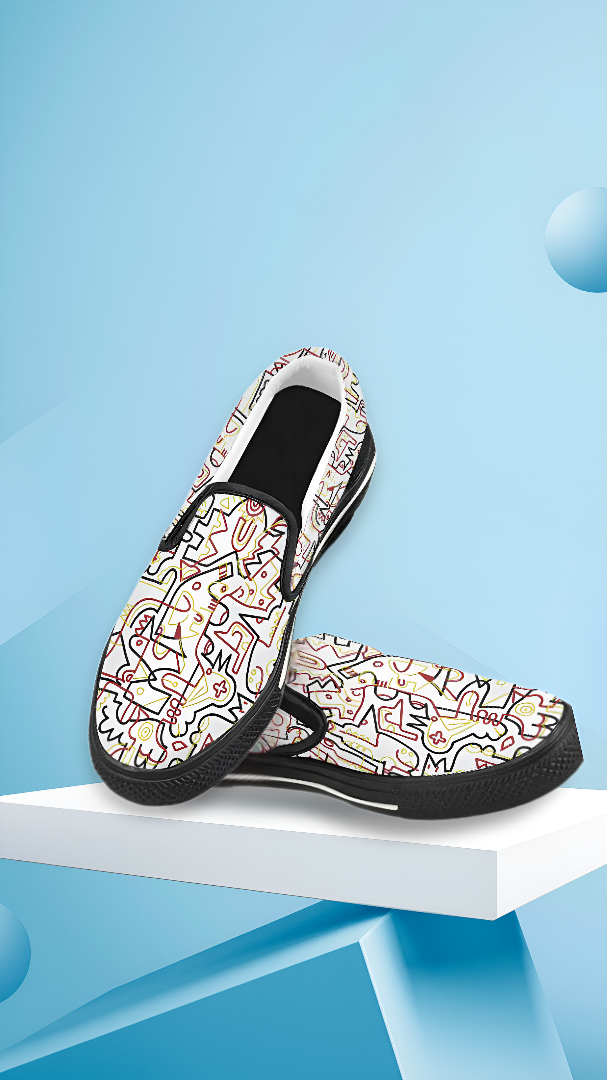 Men's Tangled Doodle Print Canvas Slip-on Shoes