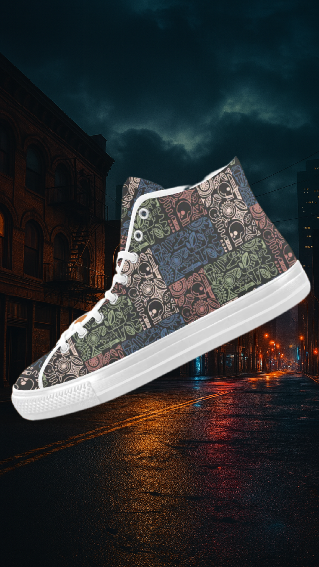 Men's Skull Doodle Print Canvas High Top Shoes